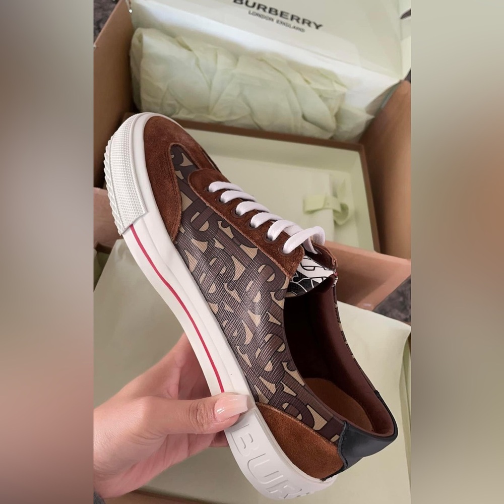 Burberry Brown Suede and Leather Monogram Low Top Sneaker